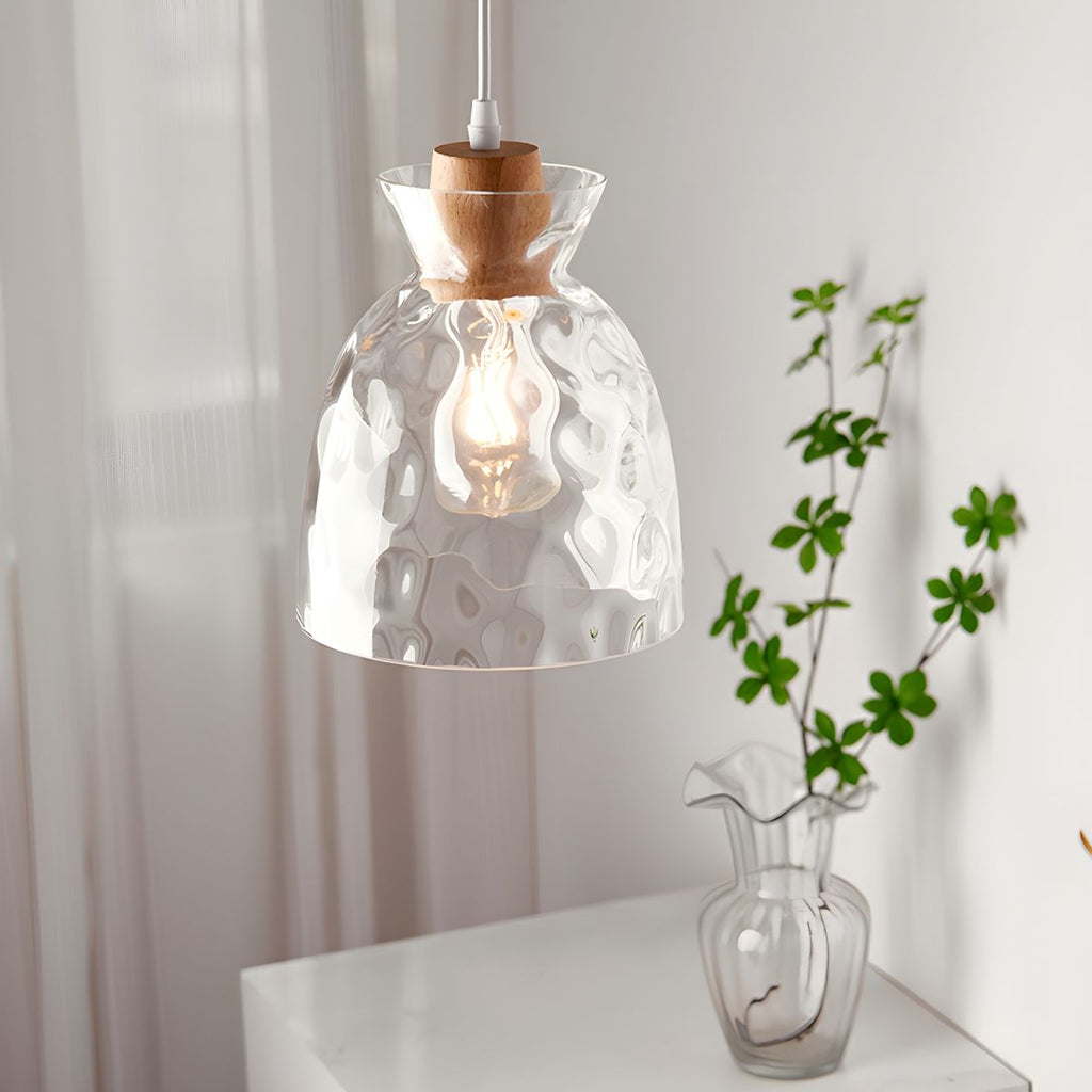 Casa Lumière Glazen Hanglamp - Houten Accent & Zacht Sfeervol Licht