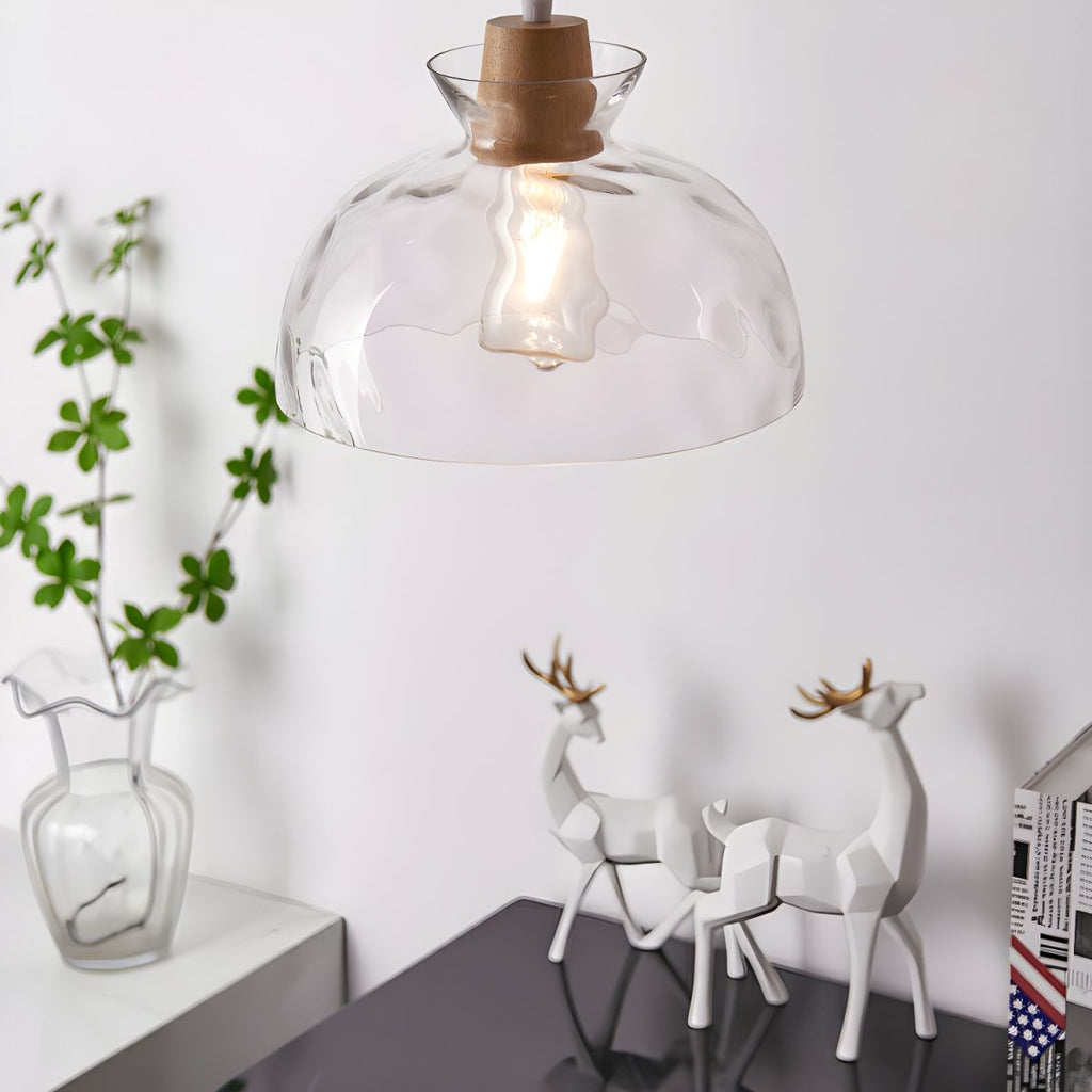 Casa Lumière Glazen Hanglamp - Houten Accent & Zacht Sfeervol Licht