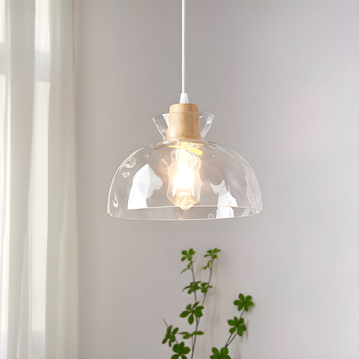 Casa Lumière Glazen Hanglamp - Houten Accent & Zacht Sfeervol Licht