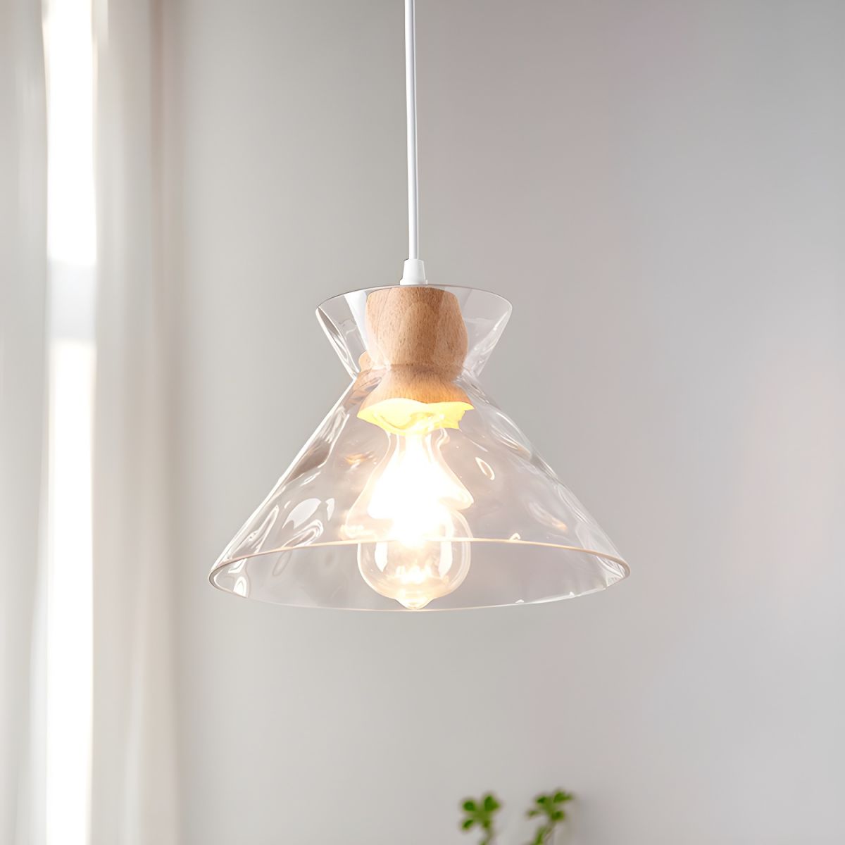 Casa Lumière Glazen Hanglamp - Houten Accent & Zacht Sfeervol Licht