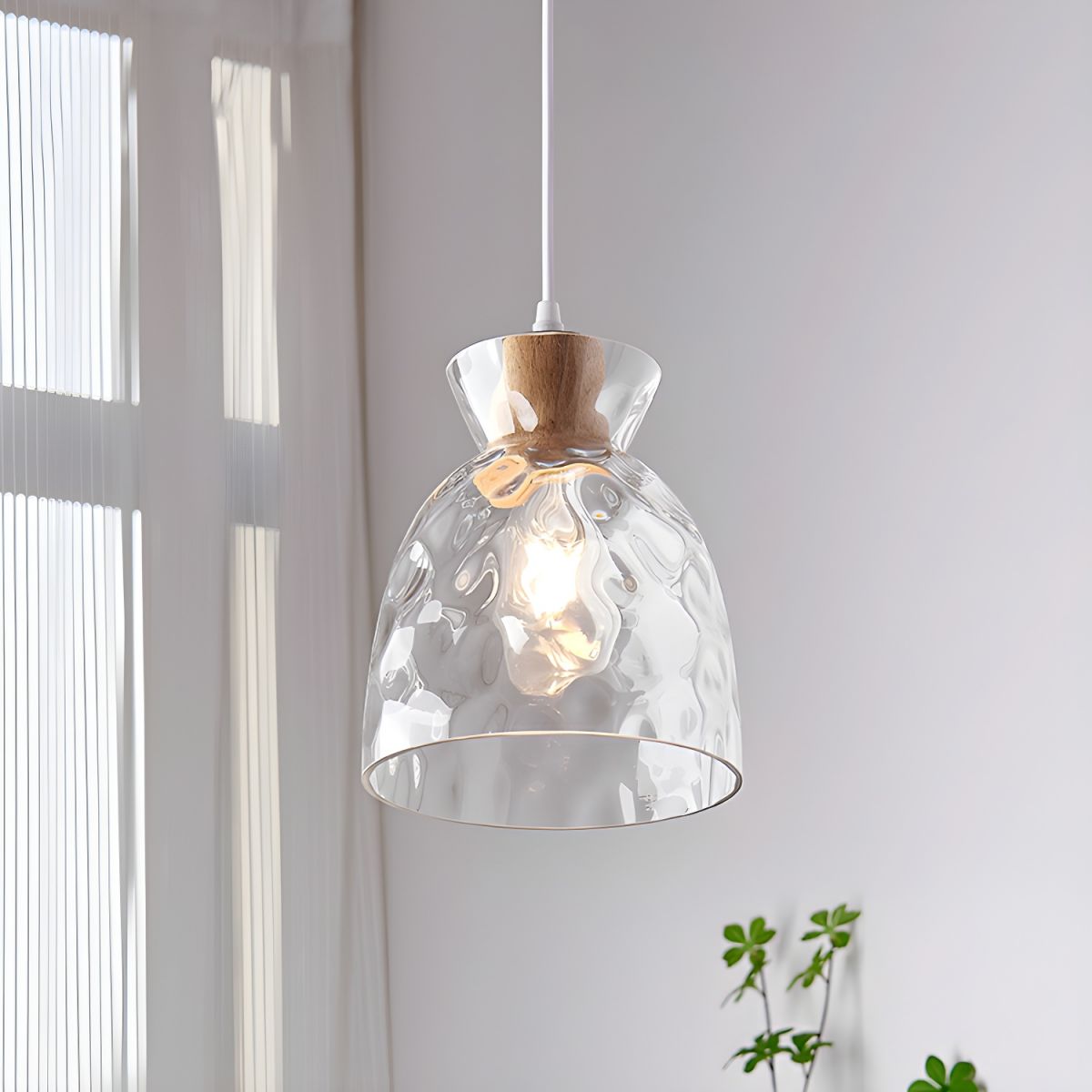 Casa Lumière Glazen Hanglamp - Houten Accent & Zacht Sfeervol Licht