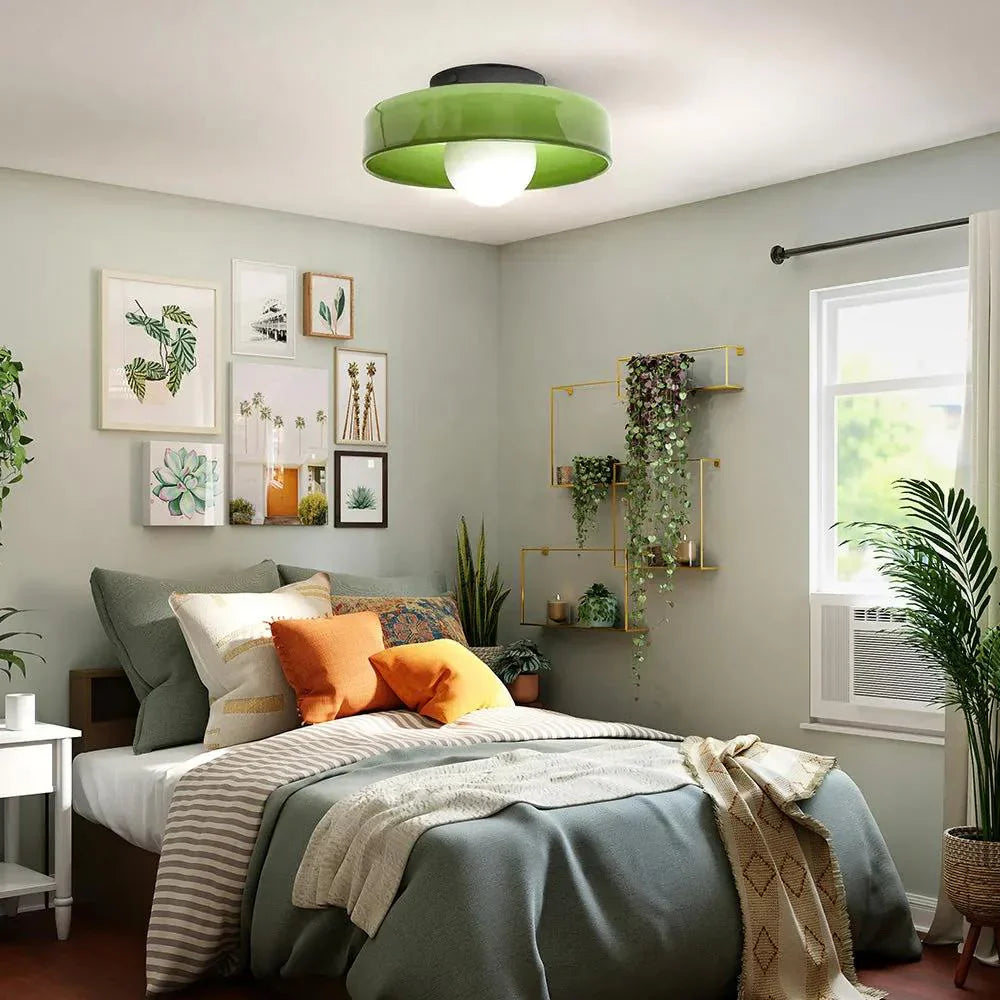 Casa Lumière Nordic Glazen Disc Wand- & Plafondlamp – Olijfgroen Glas & Minimalistisch Design Sfeerverlichting