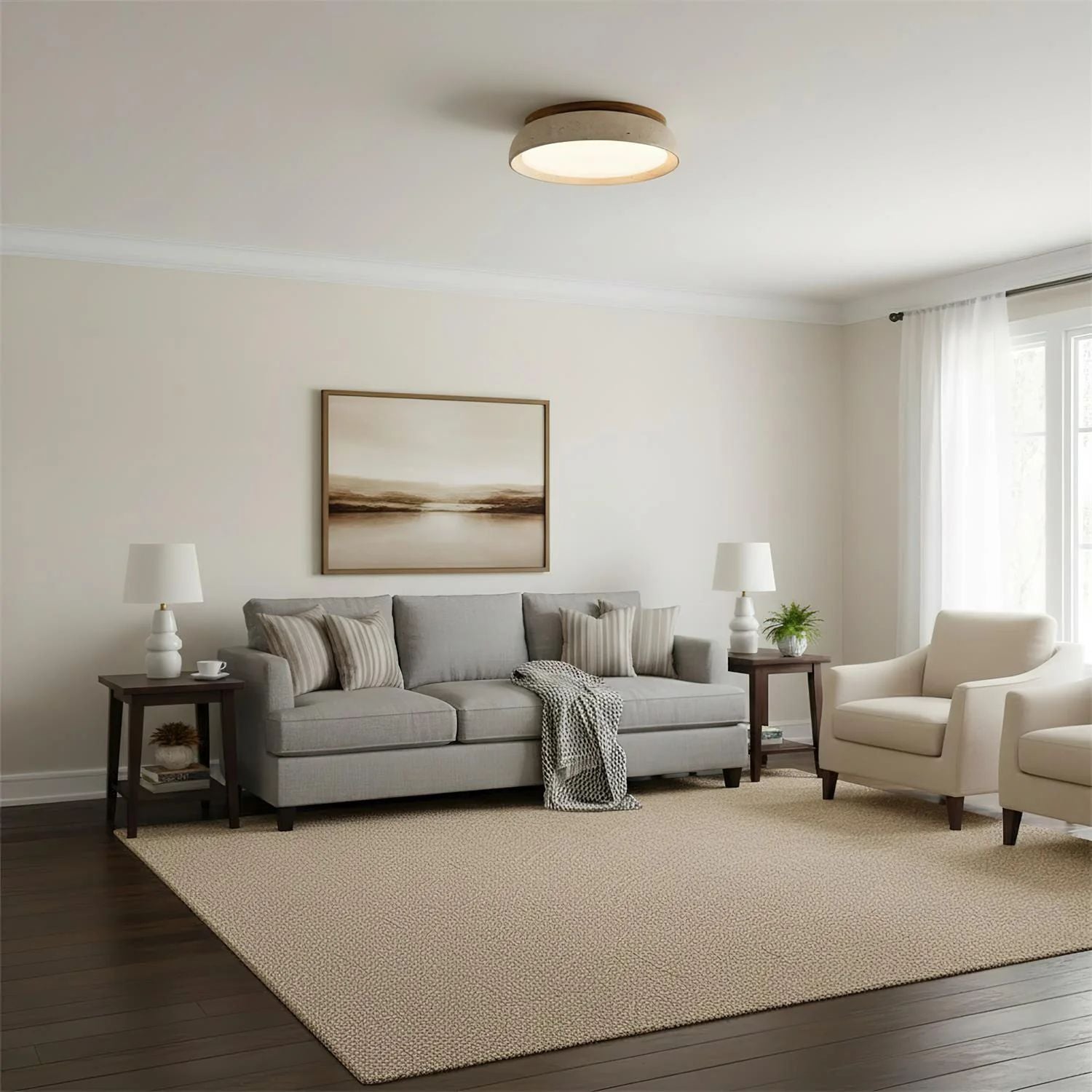 Casa Lumière Plafondlamp van Travertin & Hout - Warm Licht