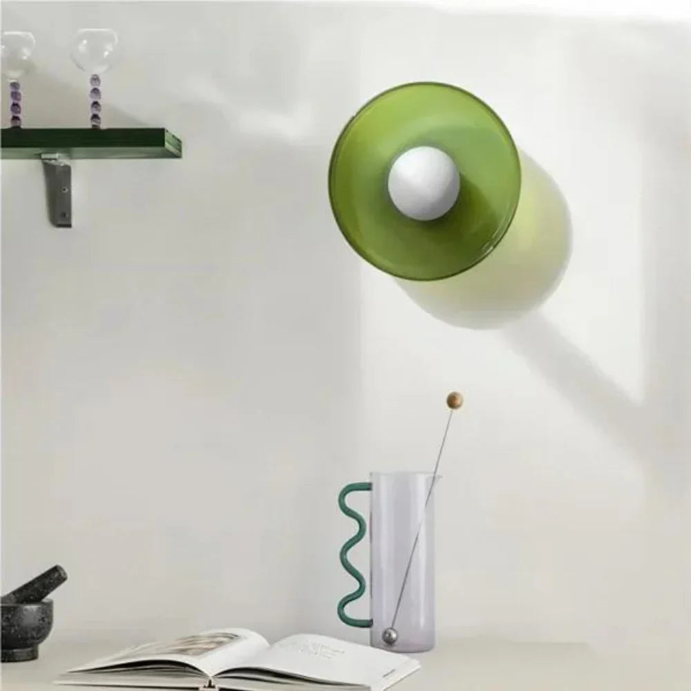 Casa Lumière Nordic Glazen Disc Wand- & Plafondlamp – Olijfgroen Glas & Minimalistisch Design Sfeerverlichting