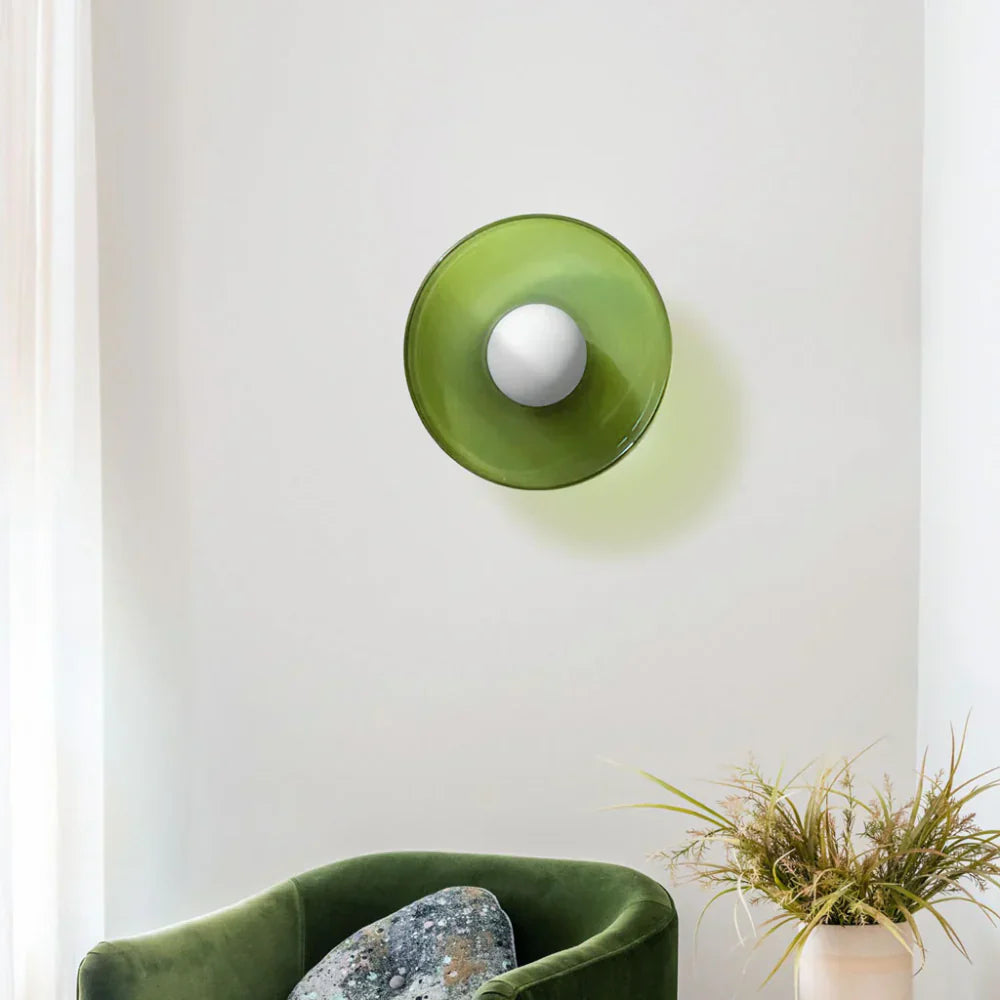 Casa Lumière Nordic Glazen Disc Wand- & Plafondlamp – Olijfgroen Glas & Minimalistisch Design Sfeerverlichting
