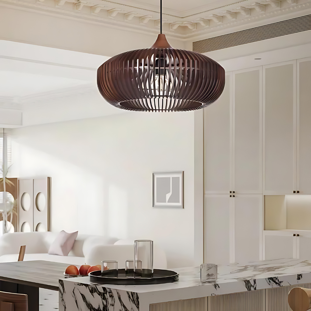 Casa Lumière Japandi Houten Hanglamp - Open Lamellen met Sfeervol Licht