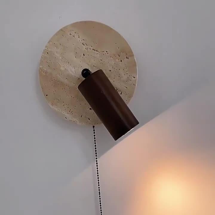 Casa Lumière Travertine Draaibare Wandlamp met Trekkoord – Natuursteen Design, Richtbaar Leeslicht & Tijdloos