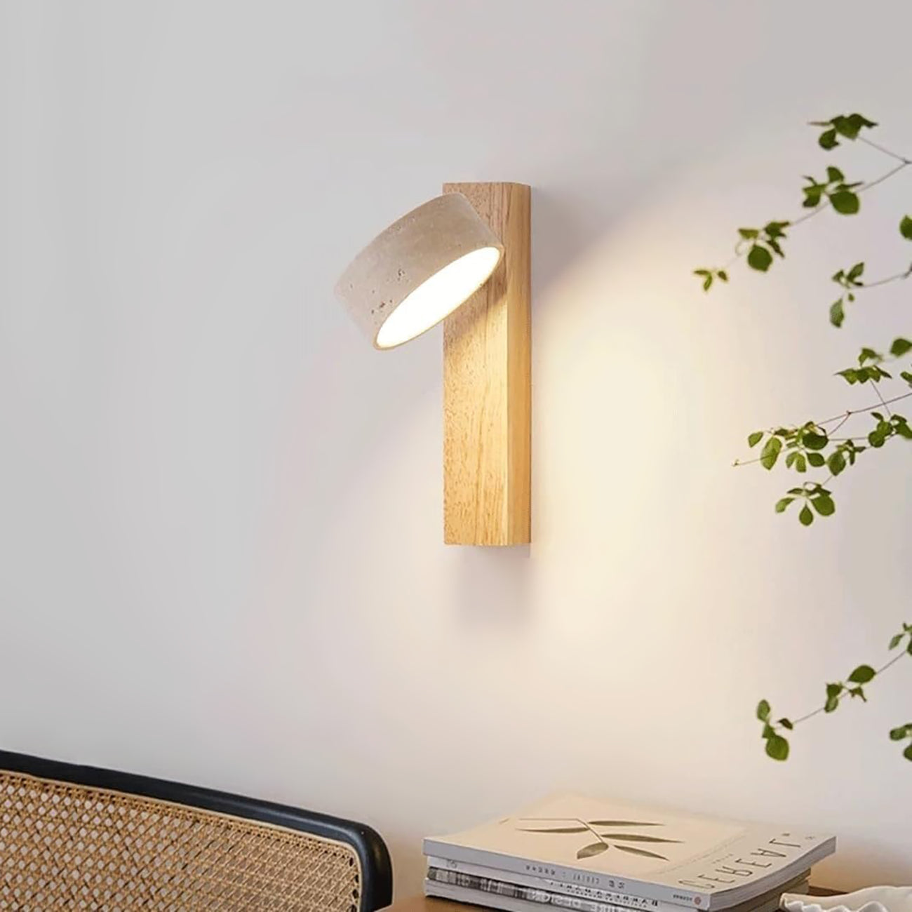 Casa Lumière Wandlamp - Travertin & Hout met Trekschakelaar