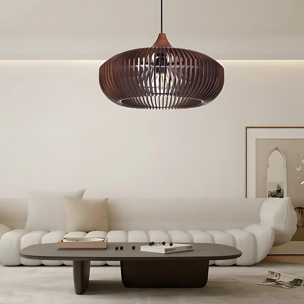 Casa Lumière Japandi Houten Hanglamp - Open Lamellen met Sfeervol Licht
