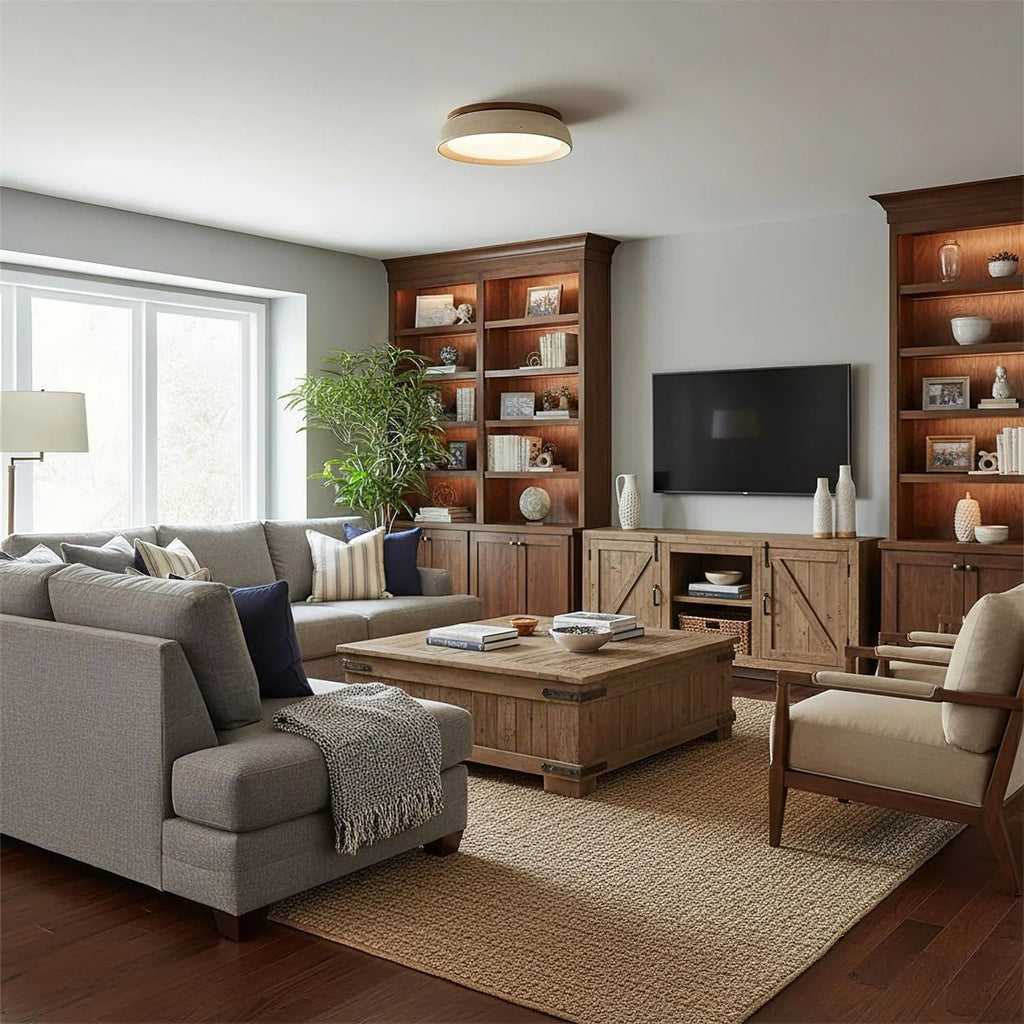 Casa Lumière Plafondlamp van Travertin & Hout - Warm Licht