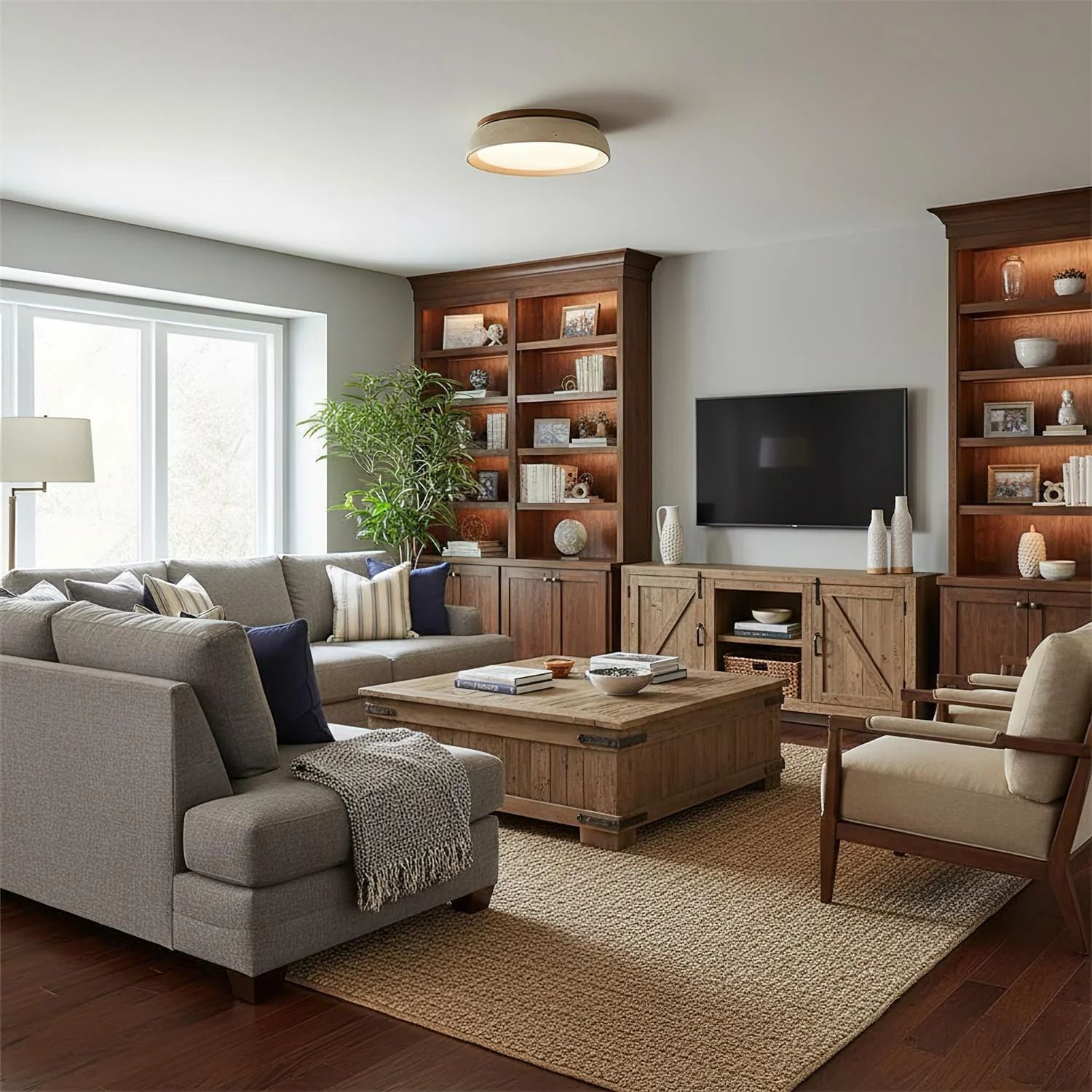 Casa Lumière Plafondlamp van Travertin & Hout - Warm Licht