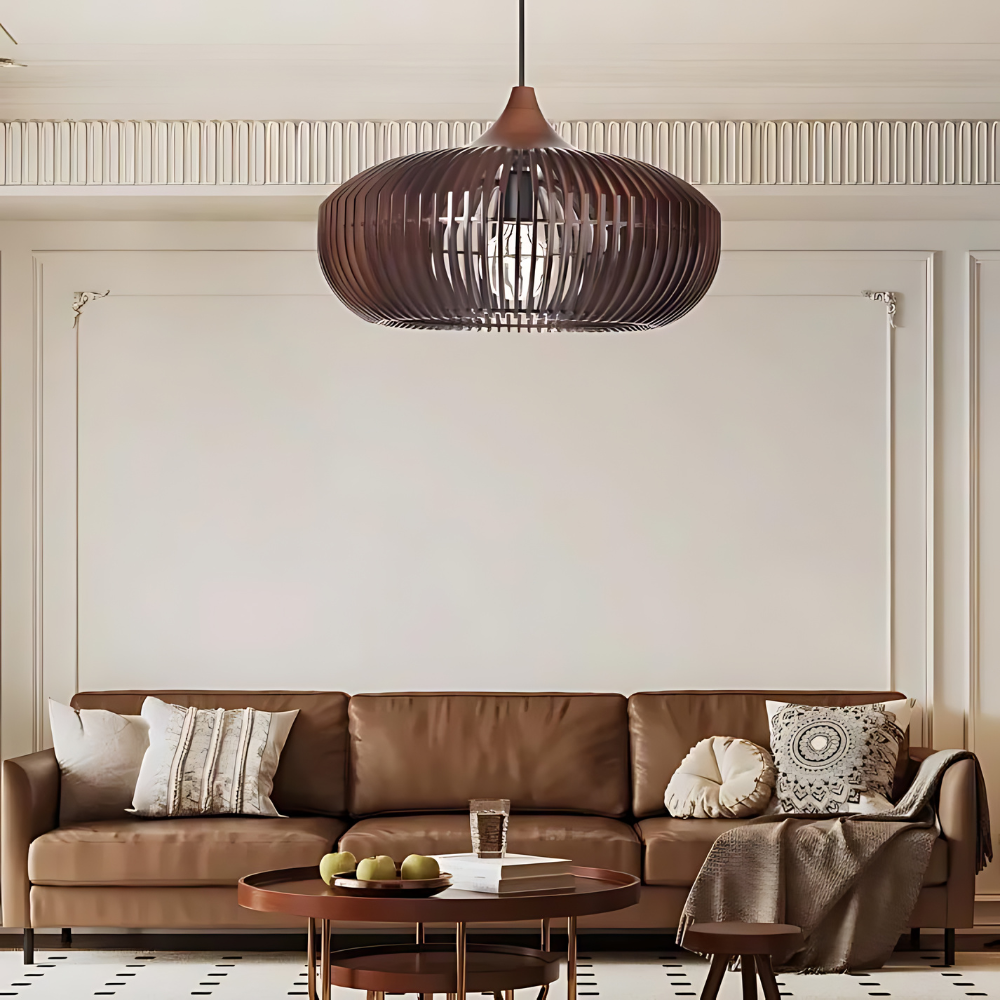 Casa Lumière Japandi Houten Hanglamp - Open Lamellen met Sfeervol Licht