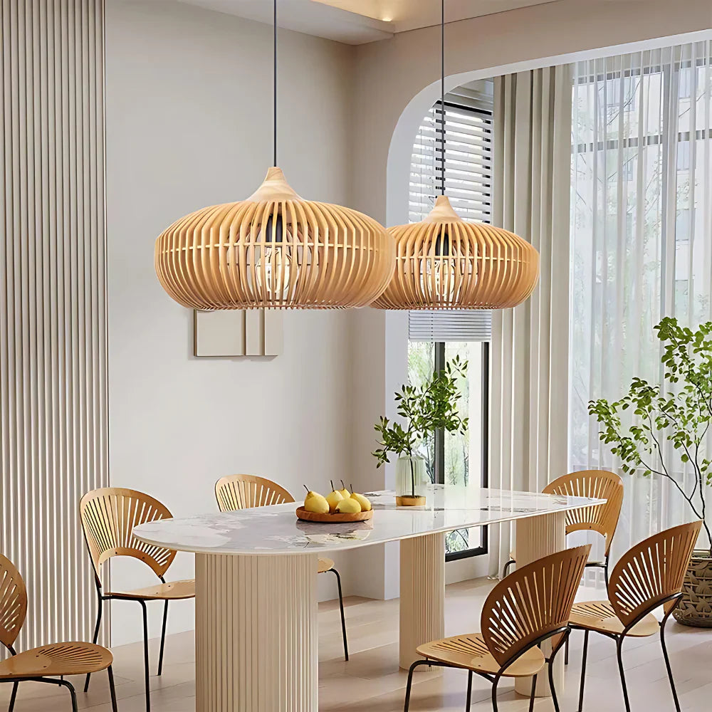 Casa Lumière Japandi Houten Hanglamp - Open Lamellen met Sfeervol Licht