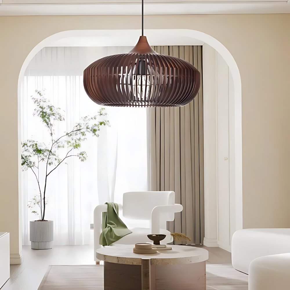 Casa Lumière Japandi Houten Hanglamp - Open Lamellen met Sfeervol Licht