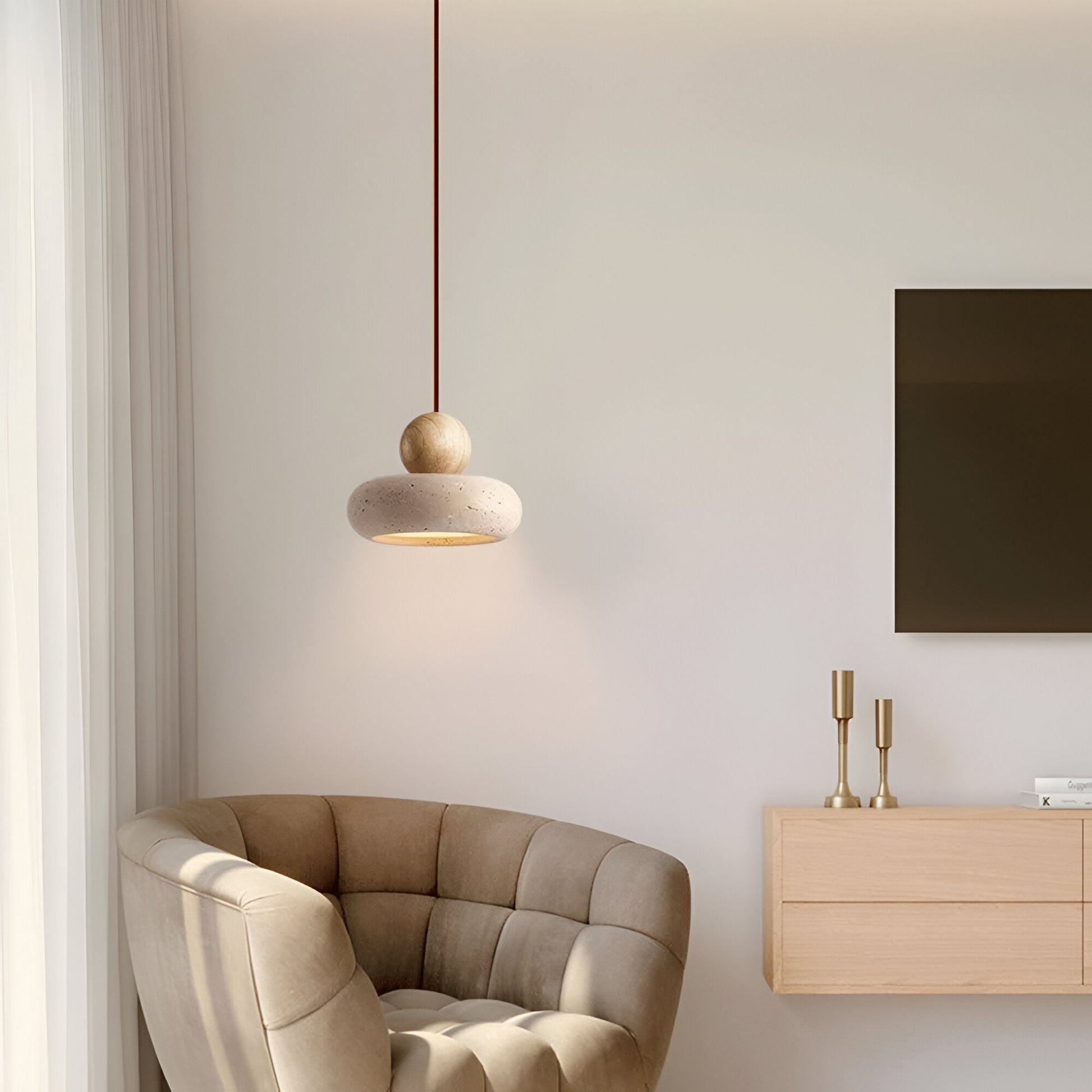 Casa Lumière Hanglamp van Travertin & Houten Accenten - Design Plafondverlichting