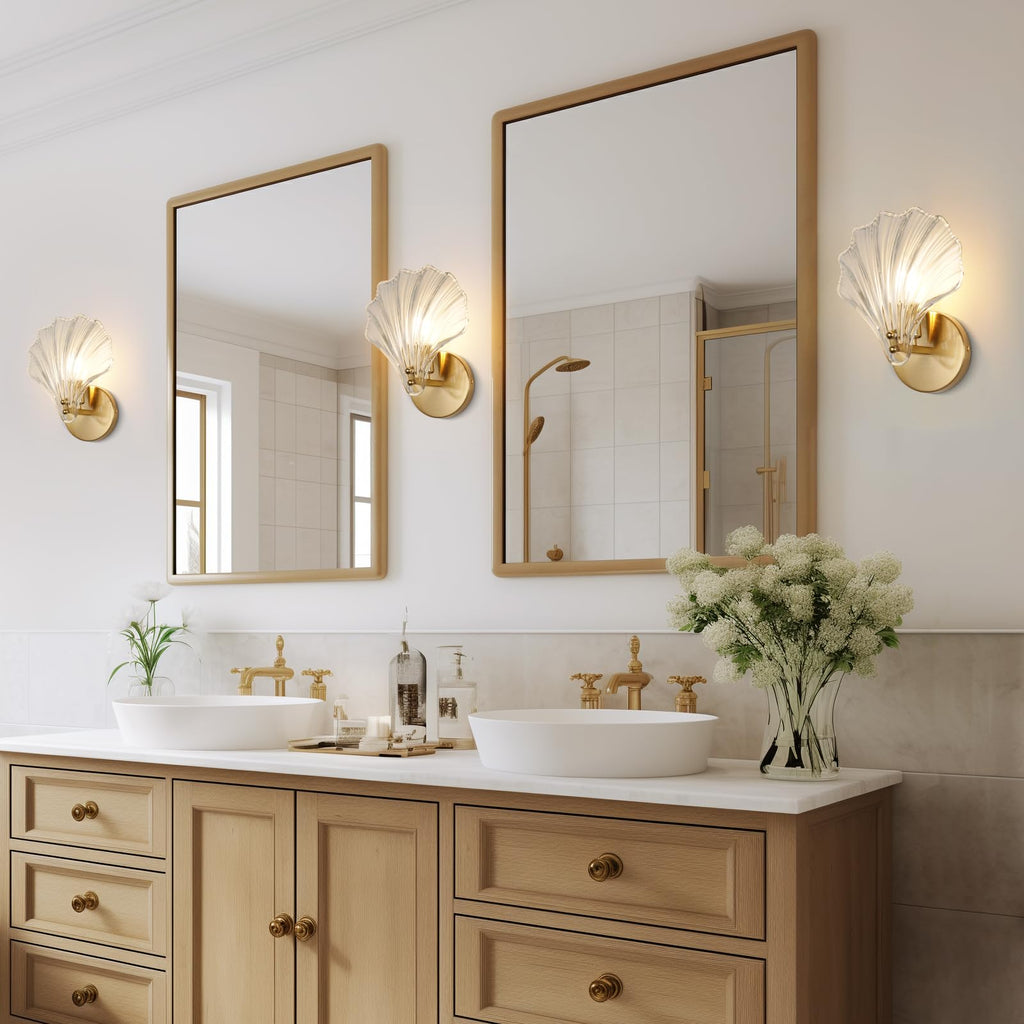 Casa Lumière Art Brass Wandlamp Glazen Schelp – Elegante Sfeerverlichting Badkamer, Hal & Slaapkamer