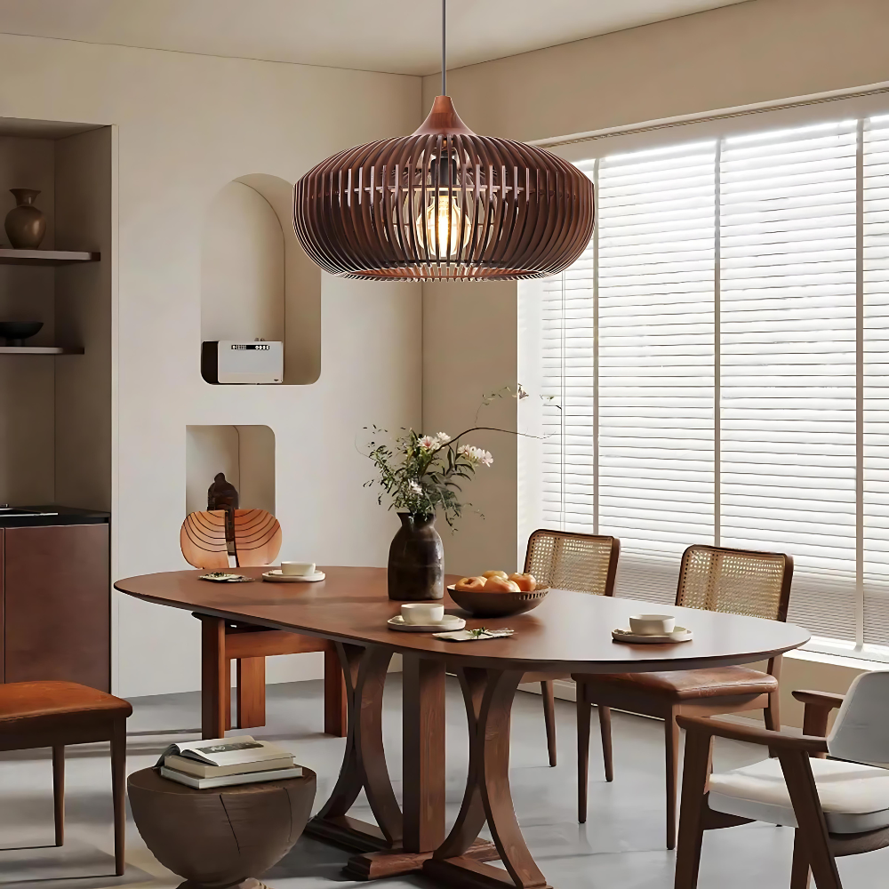 Casa Lumière Japandi Houten Hanglamp - Open Lamellen met Sfeervol Licht