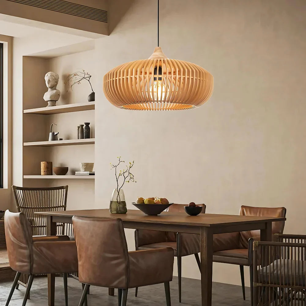 Casa Lumière Japandi Houten Hanglamp - Open Lamellen met Sfeervol Licht