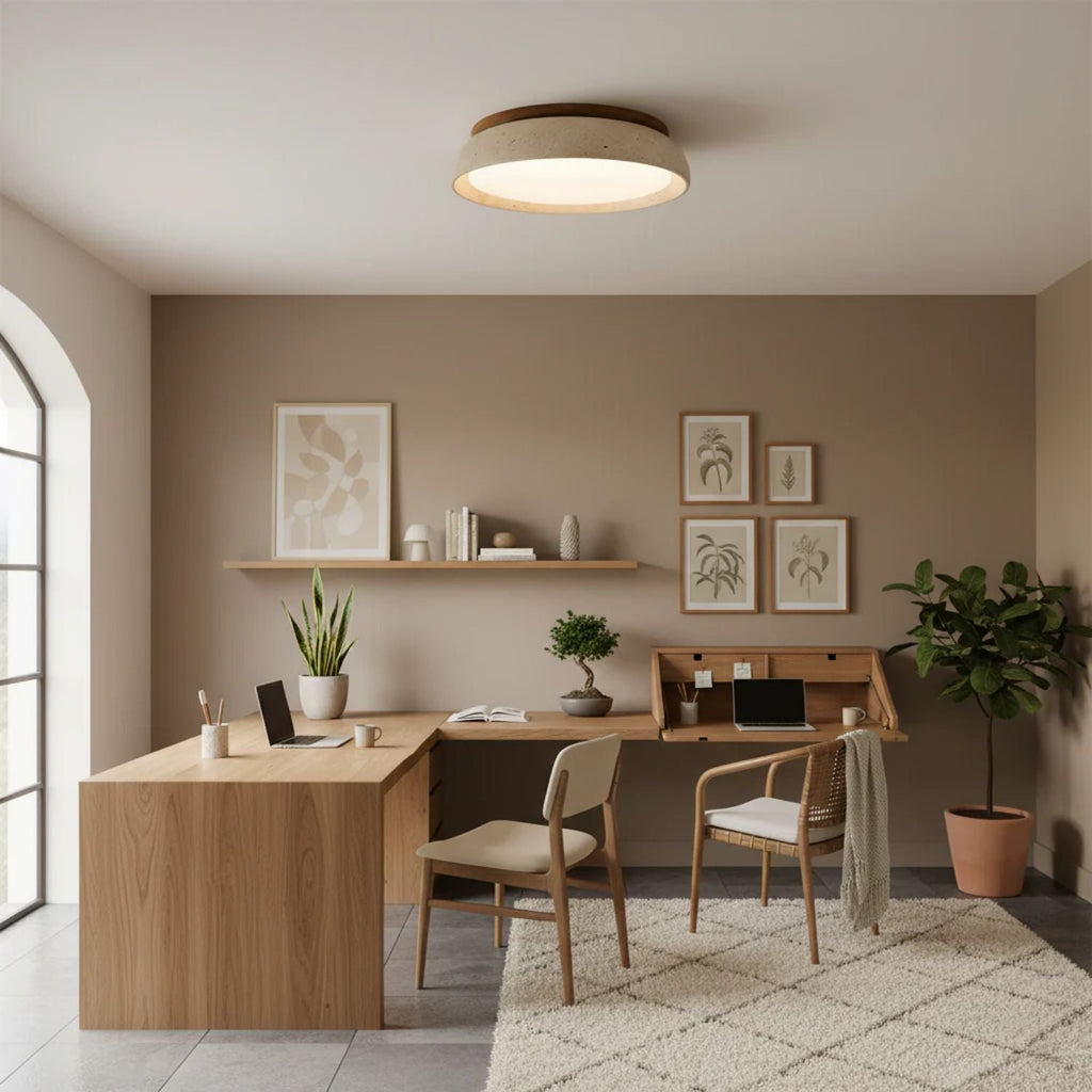 Casa Lumière Plafondlamp van Travertin & Hout - Warm Licht