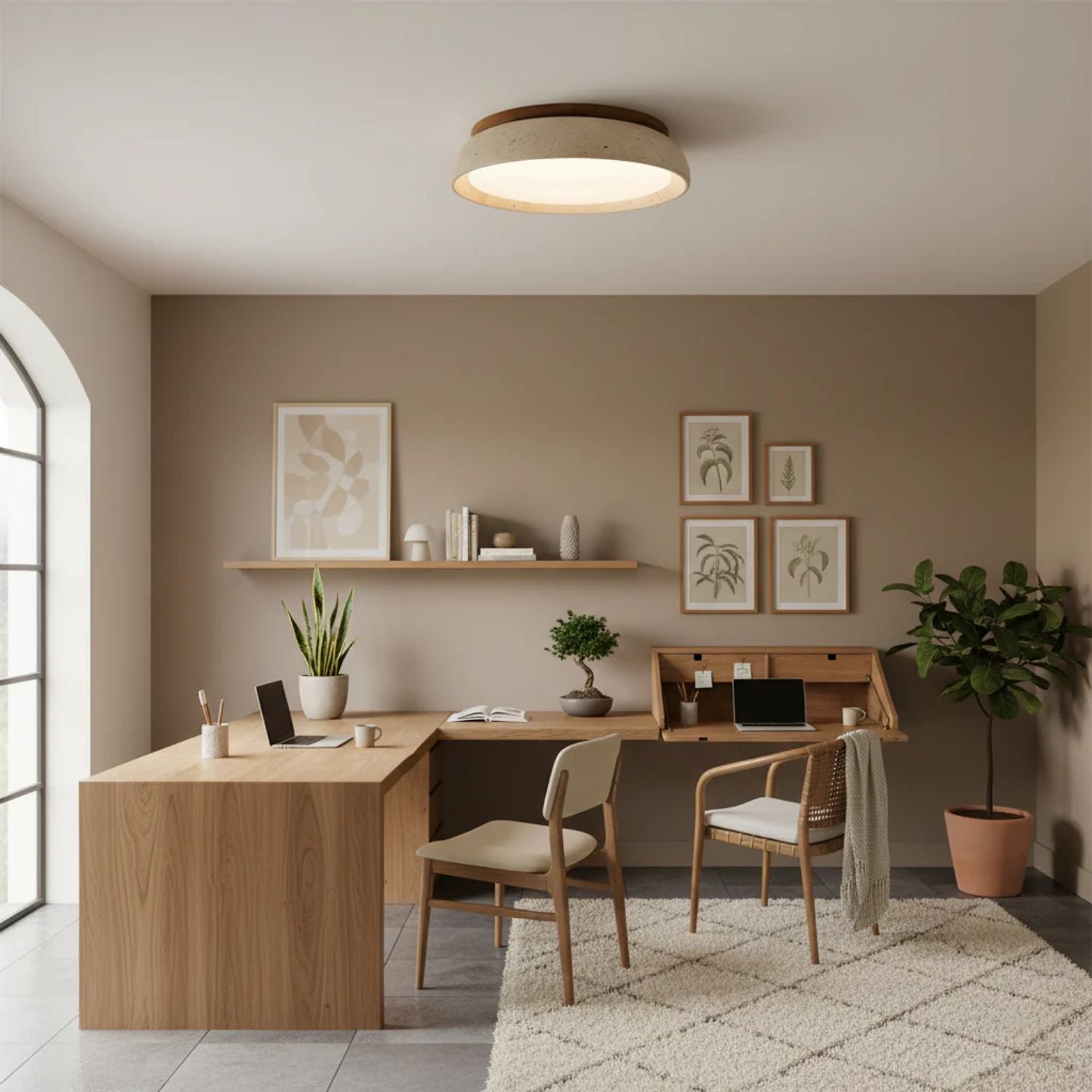 Casa Lumière Plafondlamp van Travertin & Hout - Warm Licht