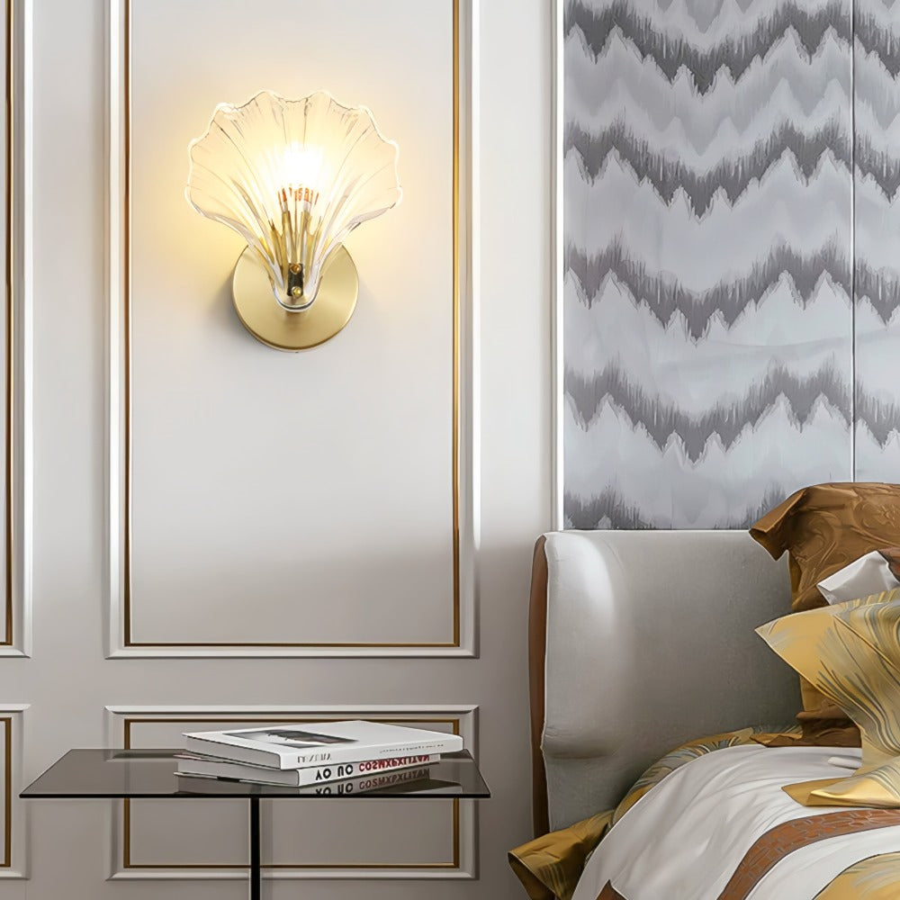 Casa Lumière Art Brass Wandlamp Glazen Schelp – Elegante Sfeerverlichting Badkamer, Hal & Slaapkamer