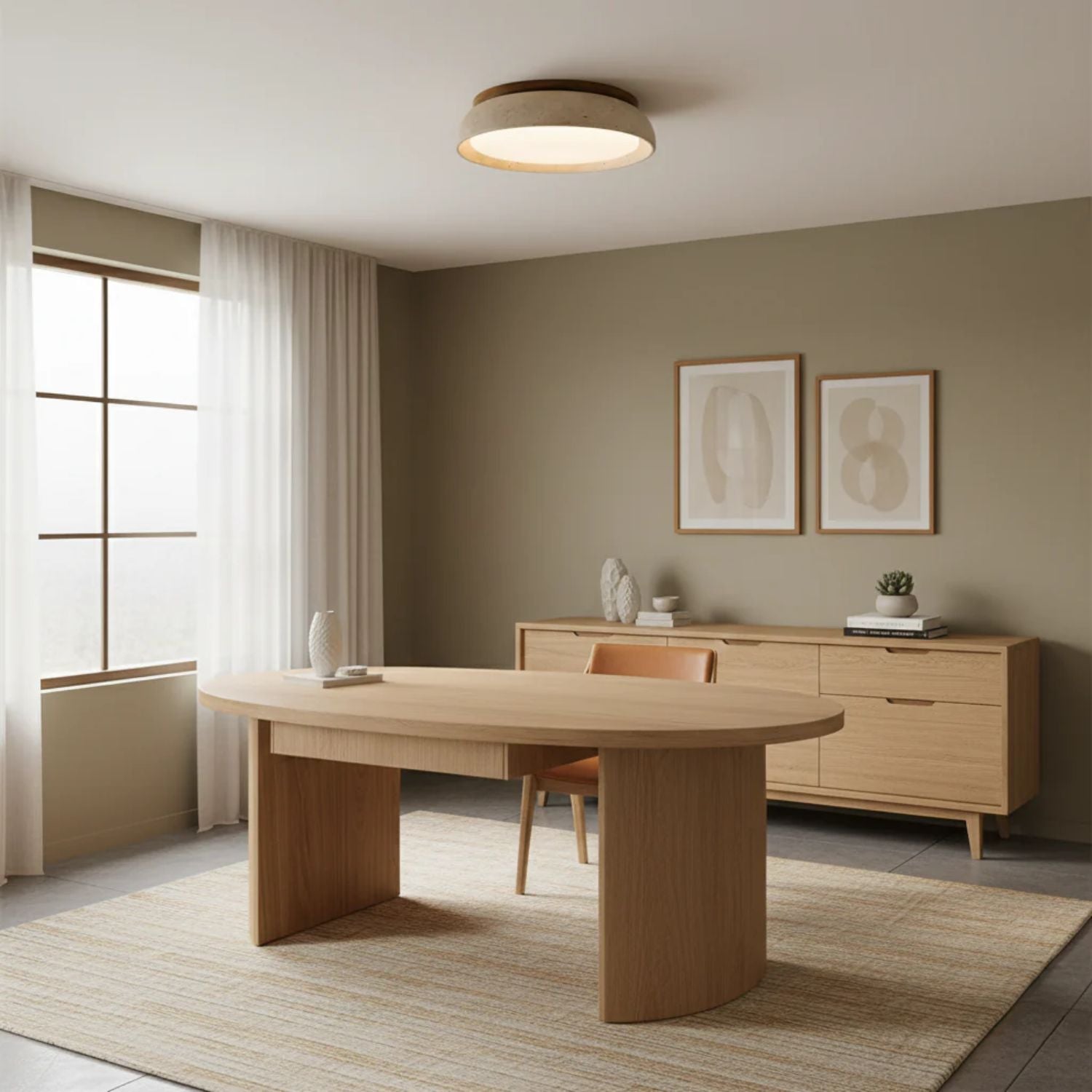 Casa Lumière Plafondlamp van Travertin & Hout - Warm Licht