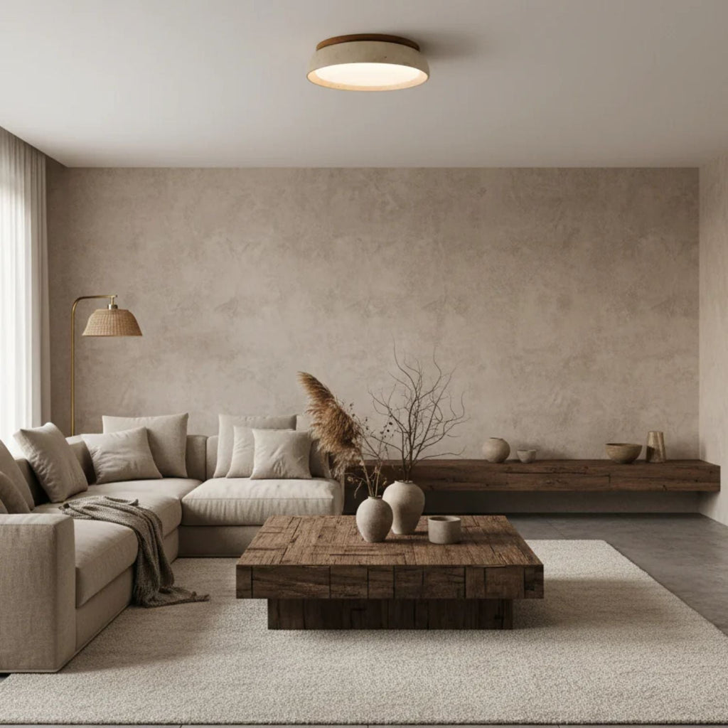 Casa Lumière Plafondlamp van Travertin & Hout - Warm Licht