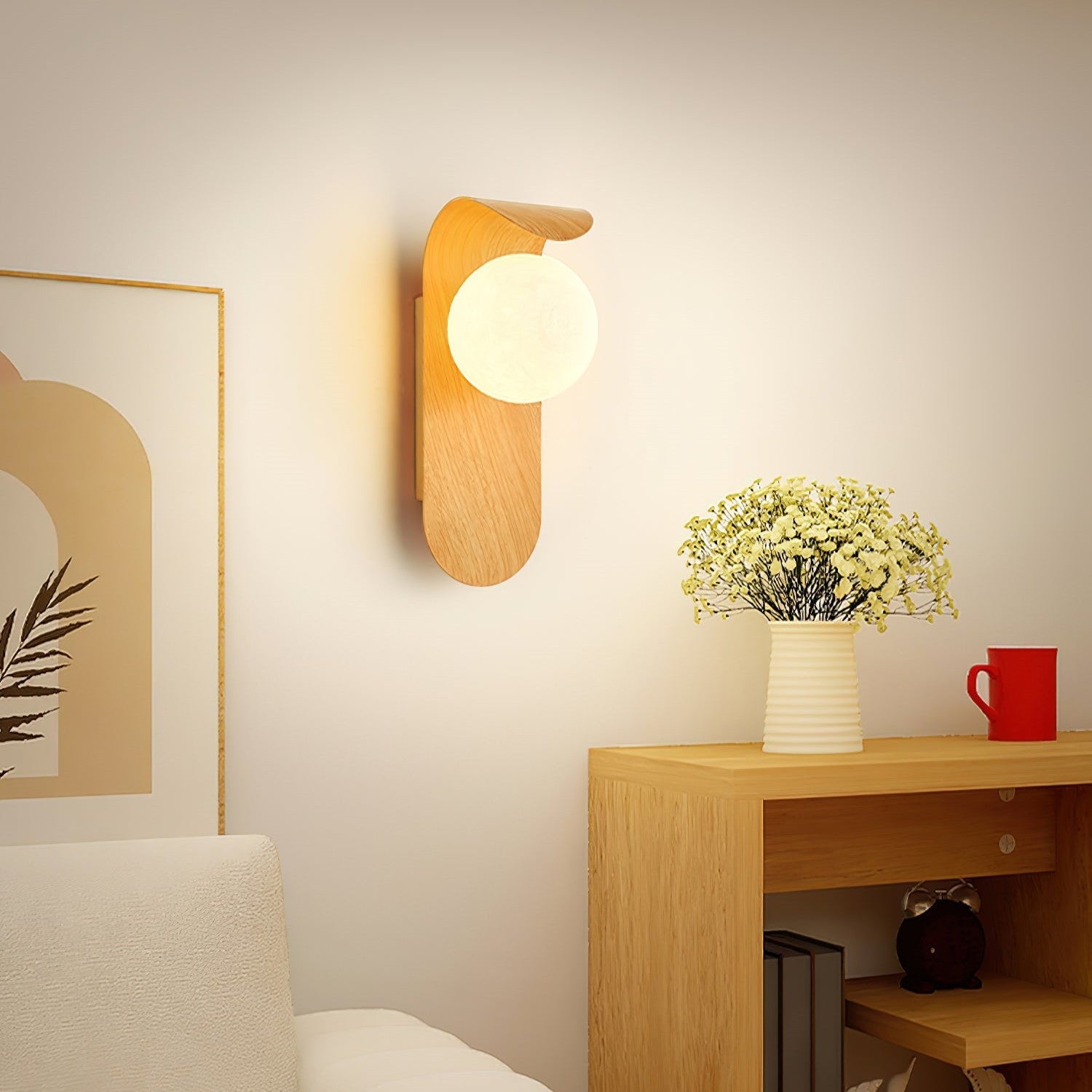 Casa Lumière Nordic Minimalistische Wandlamp van Hout & Glas - Warme Accentverlichting Slaapkamer & Woonruimte