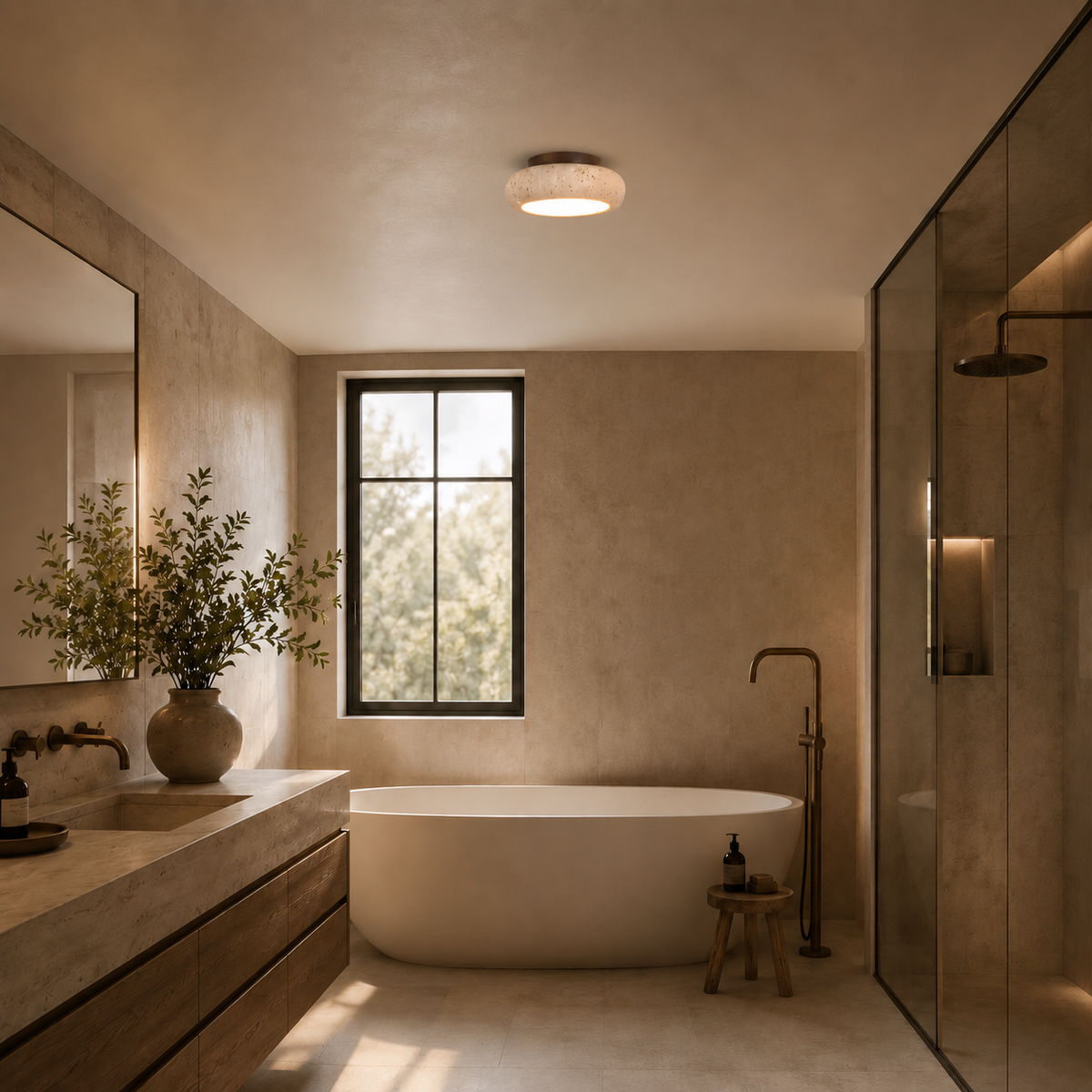 Casa Lumière Travertine Retro Ceiling Light - Natural Stone Lighting