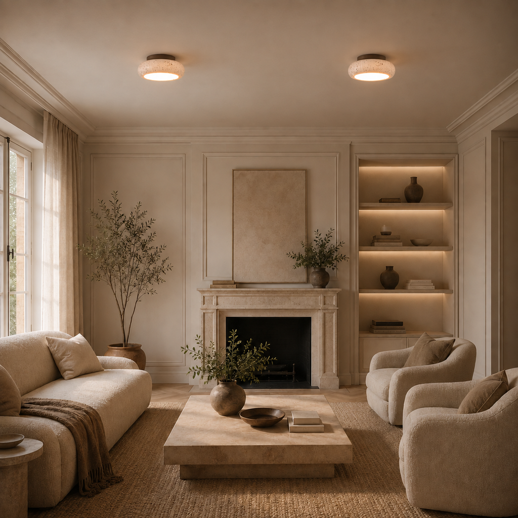 Casa Lumière Travertine Retro Plafondlamp - Natuursteen Verlichting