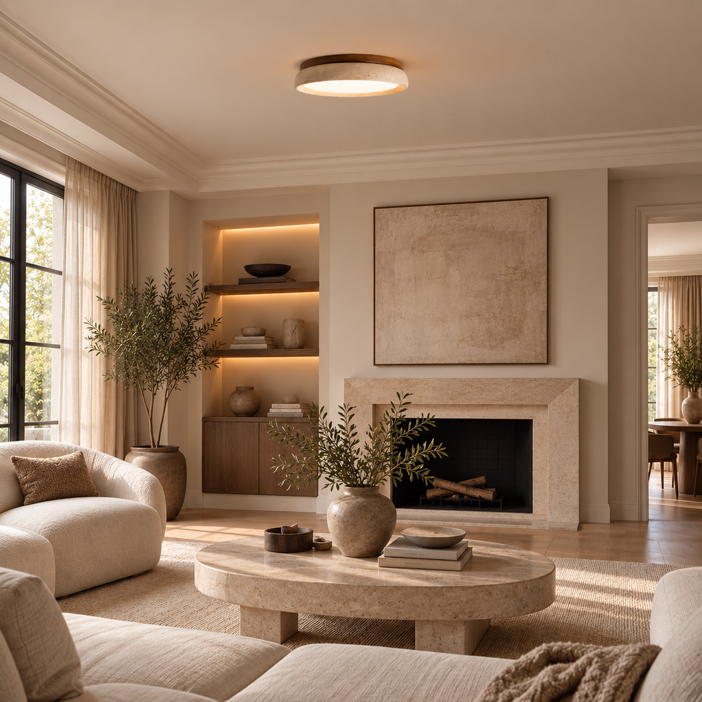 Casa Lumière Travertine Retro Plafondlamp - Natuursteen Warme Verlichting