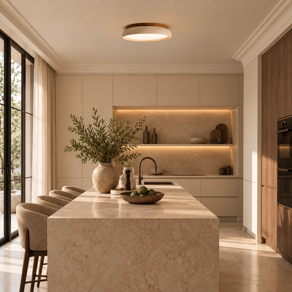 Casa Lumière Travertine Retro Plafondlamp - Natuursteen Warme Verlichting