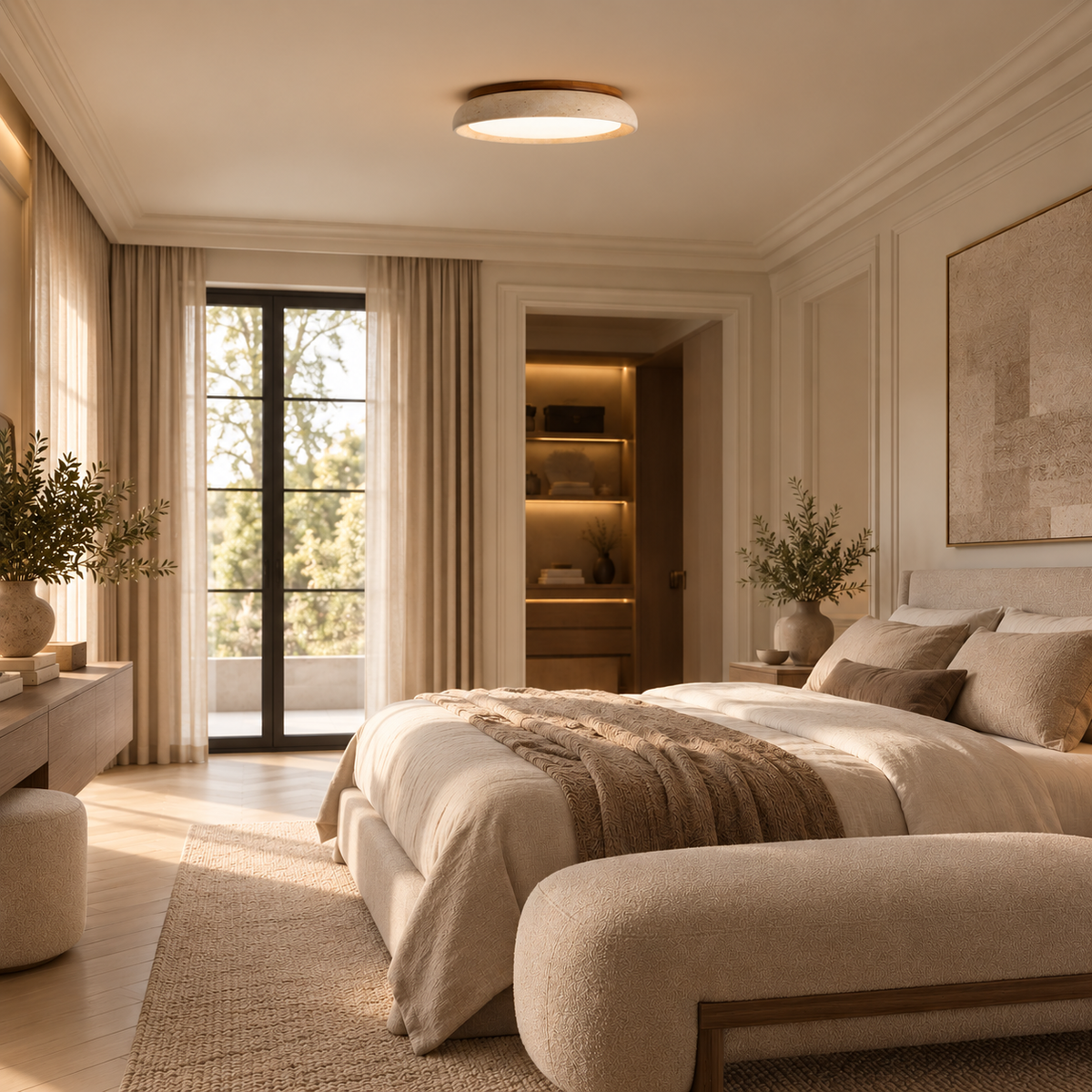 Casa Lumière Travertine Retro Plafondlamp - Natuursteen Warme Verlichting