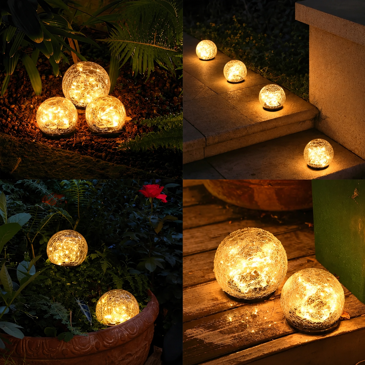 Casa Lumière Solar Glazen Bol Tuinlamp - Craquelé Glas