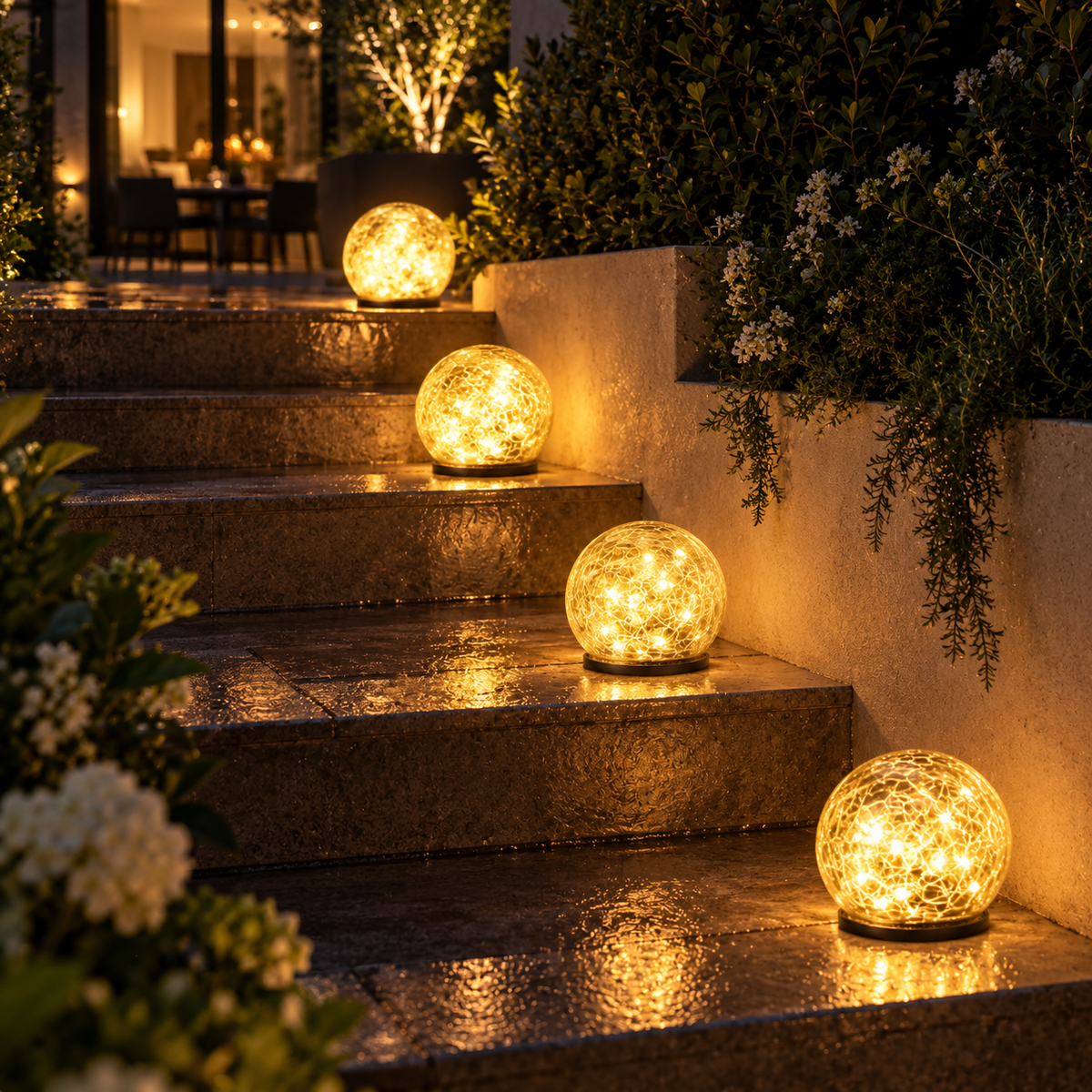 Casa Lumière Solar Glazen Bol Tuinlamp - Craquelé Glas