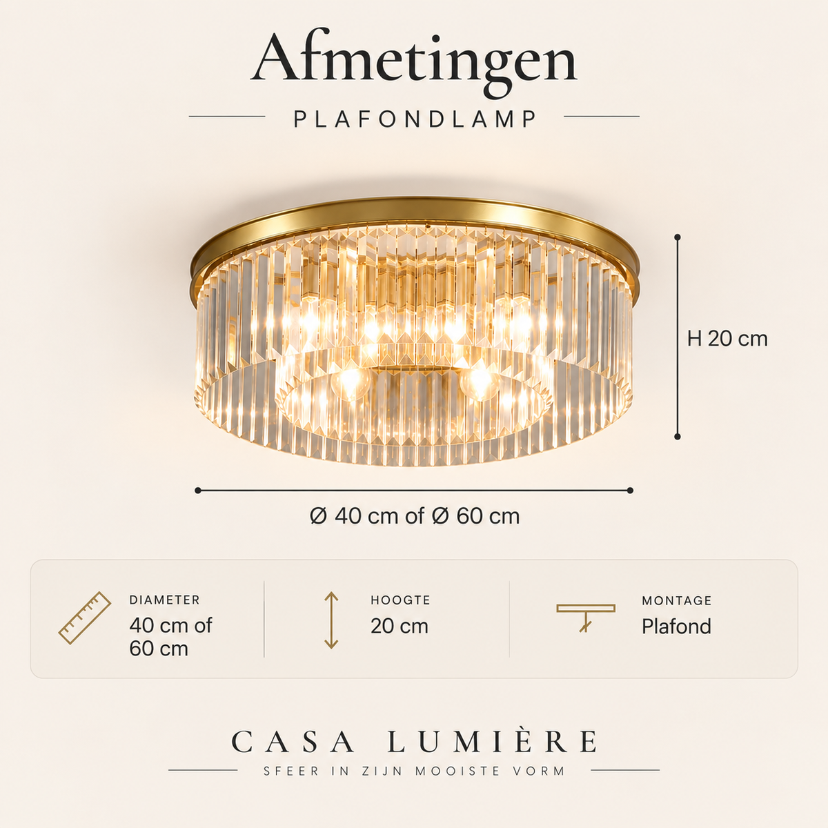 Casa Lumière Plafondlamp - Kristallen Design Lamp met Warme Sfeerverlichting