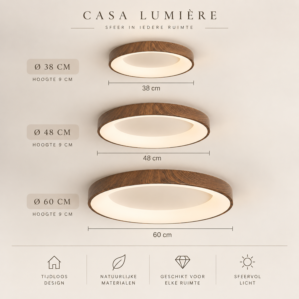 Casa Lumière Houten Plafondlamp - Natuurlijke Design Lamp Warme Sfeerverlichting