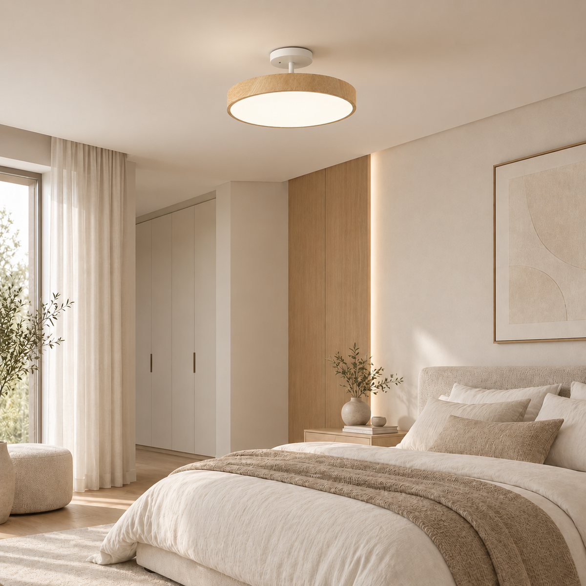 Casa Lumière Houten Plafondlamp - Gouden Montuur & LED Design Sfeerverlichting