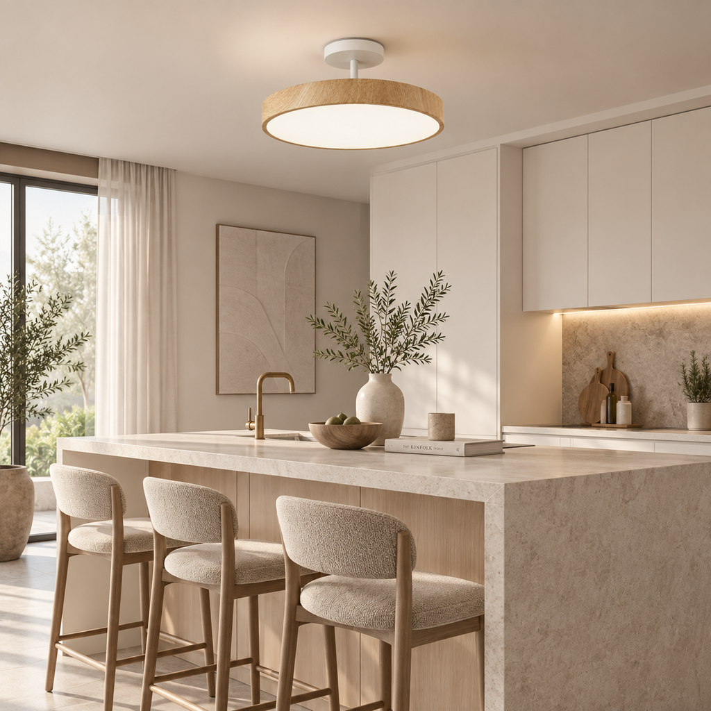 Casa Lumière Wooden Ceiling Lamp - Gold Frame & LED Design Ambient Lighting