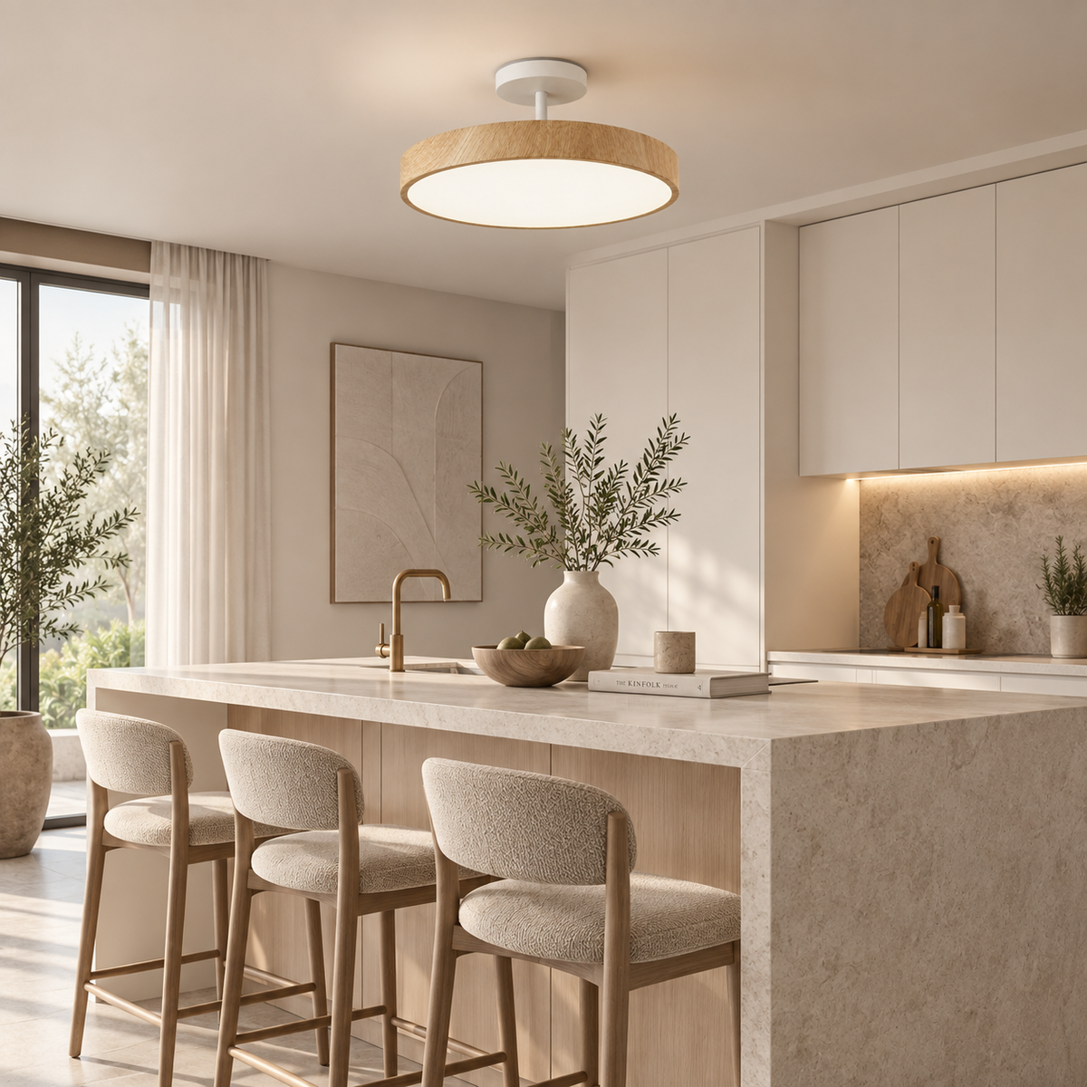 Casa Lumière Houten Plafondlamp - Gouden Montuur & LED Design Sfeerverlichting