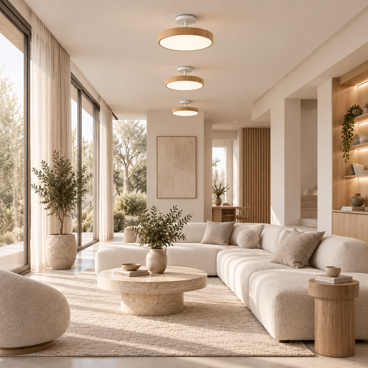Casa Lumière Houten Plafondlamp - Gouden Montuur & LED Design Sfeerverlichting