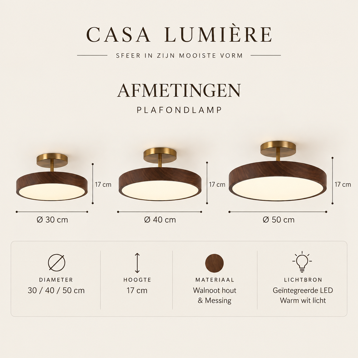 Casa Lumière Houten Plafondlamp - Gouden Montuur & LED Design Sfeerverlichting