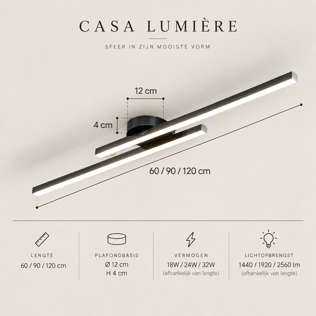 Casa Lumière Longstrip Plafondlamp - Moderne LED Design Lamp Warme Sfeerverlichting