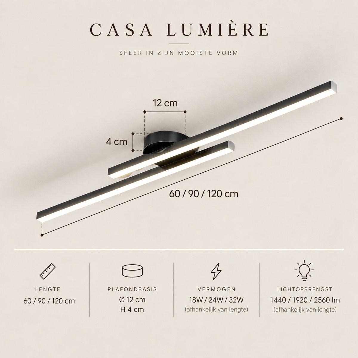 Casa Lumière Longstrip Plafondlamp - Moderne LED Design Lamp Warme Sfeerverlichting