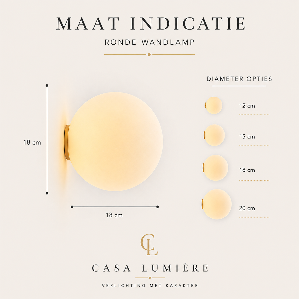 Casa Lumière Ronde Opaal Glazen Wandlamp - Zacht Diffuus Sfeerverlichting