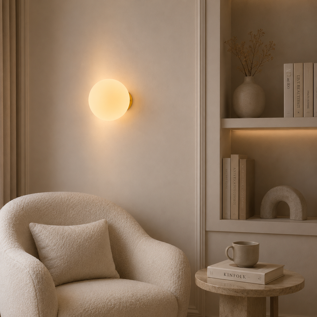 Casa Lumière Ronde Opaal Glazen Wandlamp - Zacht Diffuus Sfeerverlichting