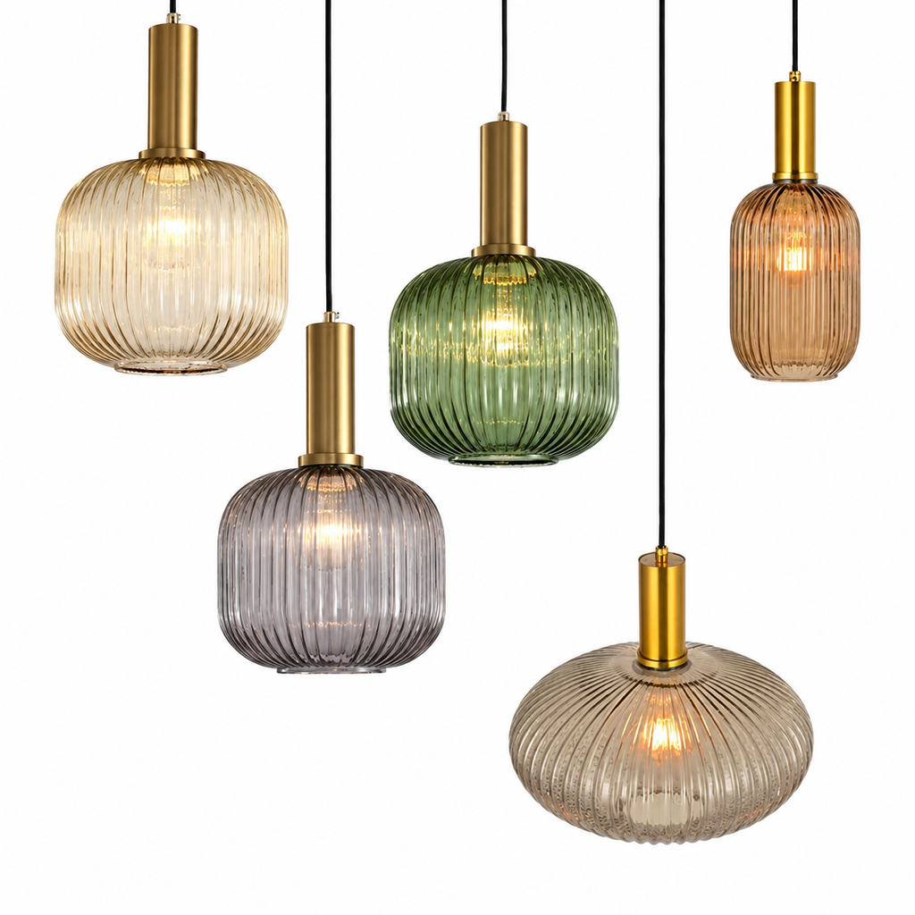 Casa Lumière Nordic Retro Glazen Hanglamp - Geribbeld Glas Design Lamp Sfeerverlichting