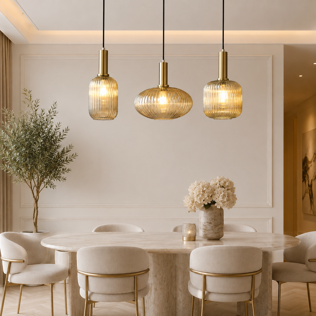 Casa Lumière Nordic Retro Glazen Hanglamp - Geribbeld Glas Design Lamp Sfeerverlichting