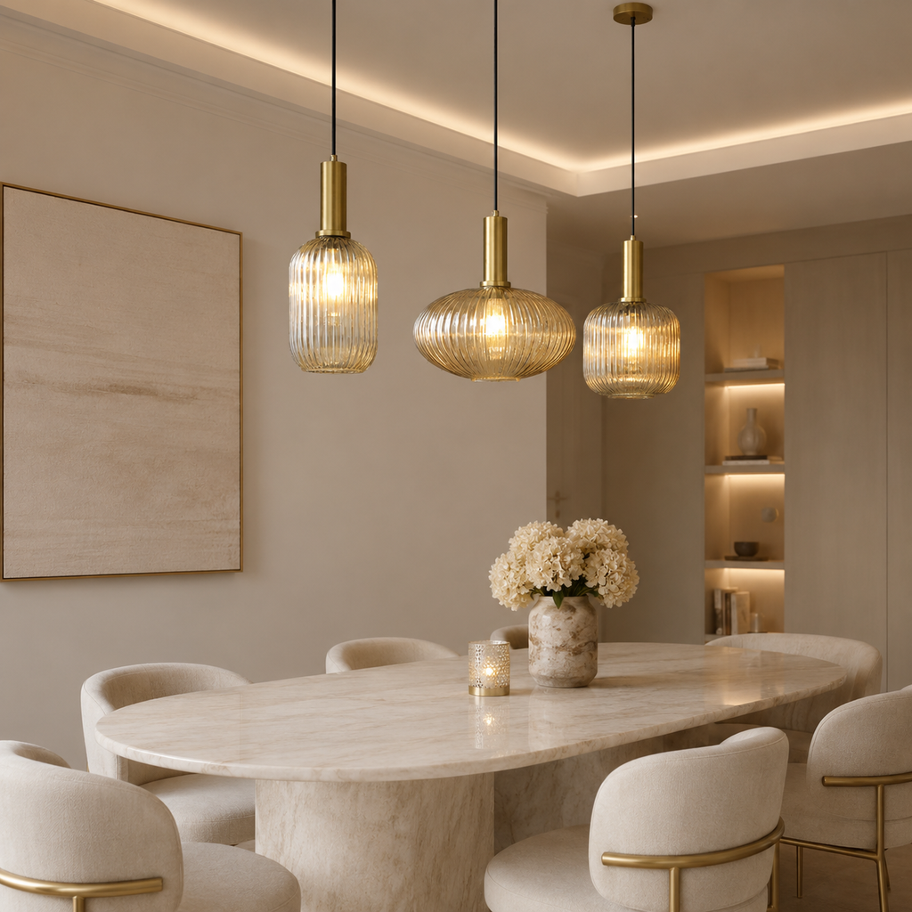 Casa Lumière Nordic Retro Glazen Hanglamp - Geribbeld Glas Design Lamp Sfeerverlichting