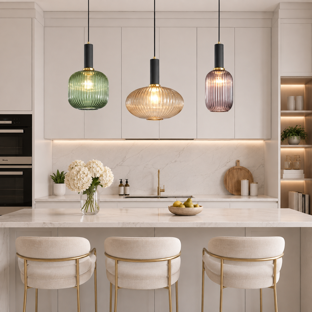Casa Lumière Nordic Retro Glazen Hanglamp - Geribbeld Glas Design Lamp Sfeerverlichting